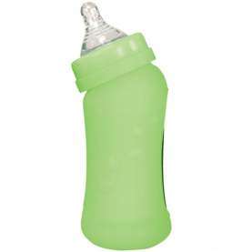 Biberon inclinat din sticla cu protectie de silicon 210 ml - Green Sprouts iPlay - Green